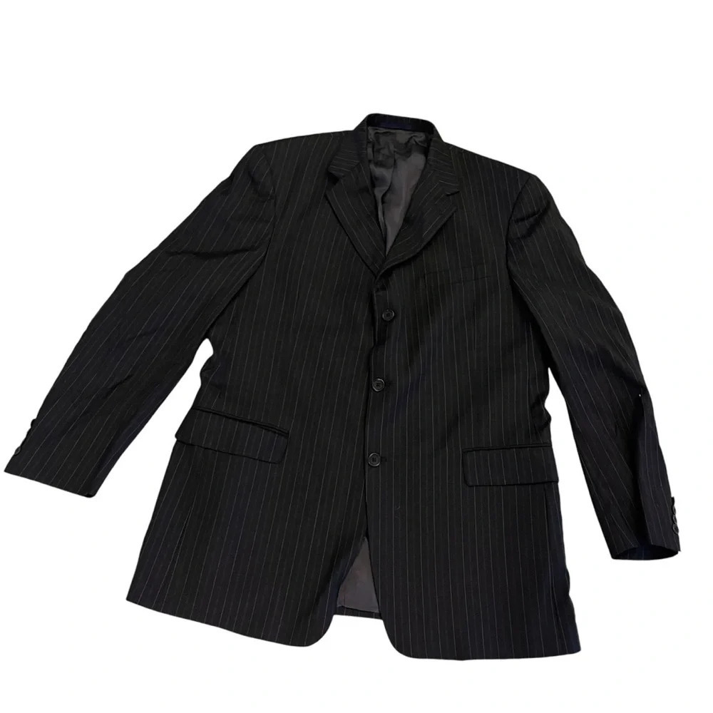 Daniel Cremieux Loro Piana Black Pinstripe Wool Single Breast Blazer 44 Long